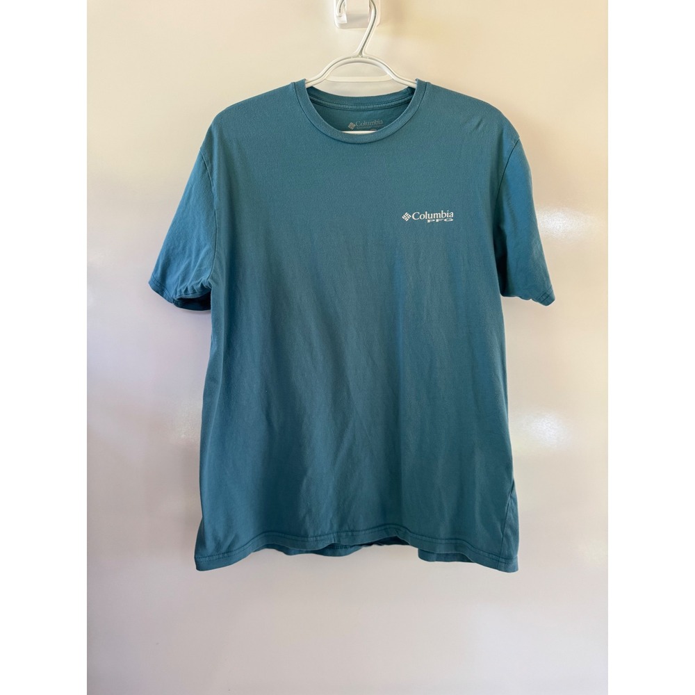 Columbia PFG Mens Large Teal Blue Graphic T-Shirt Performance Fishing Gear Tee